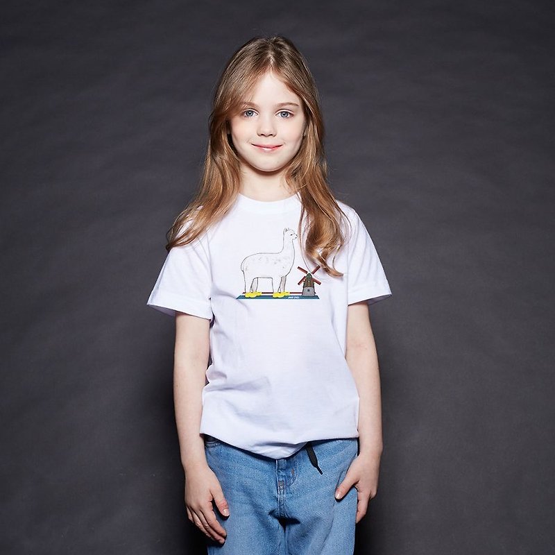 British Fashion Brand -Baker Street- Alpaca in Holland Printed T-shirt for Kids - Tops & T-Shirts - Cotton & Hemp White