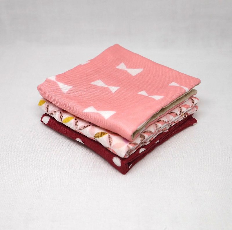 Japanese Handmade 6 layer of gauze mini-handkerchief/ 3 pieces in 1unit - スタイ - コットン・麻 多色