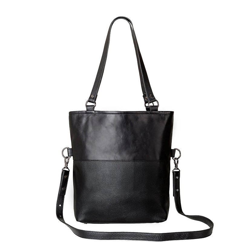 WASTELAND Shoulder Bag_Black / Black Leather - กระเป๋าแมสเซนเจอร์ - หนังแท้ สีดำ