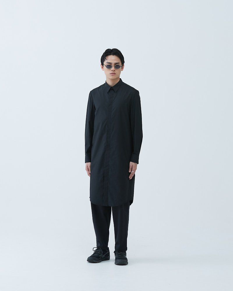 簡約中長版襯衫 Simple Long Shirt - 男襯衫/休閒襯衫 - 棉．麻 黑色