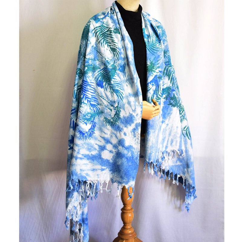 Summer Indigo Shawl (44inch x 72 inch) - HOMRAK - 絲巾 - 棉．麻 藍色