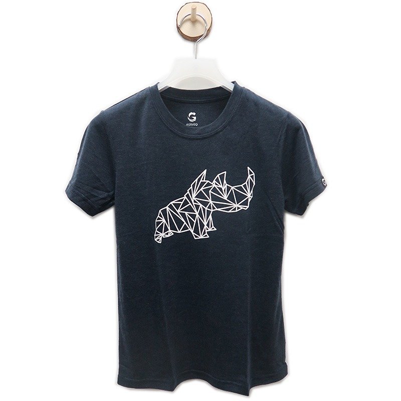 É Grato Tanshi Coffee Yarn Fiber Moisturizing Wrapping Short Sleeve T-Shirt (Animal Family - Rhinoceros) - อื่นๆ - วัสดุอื่นๆ สีน้ำเงิน