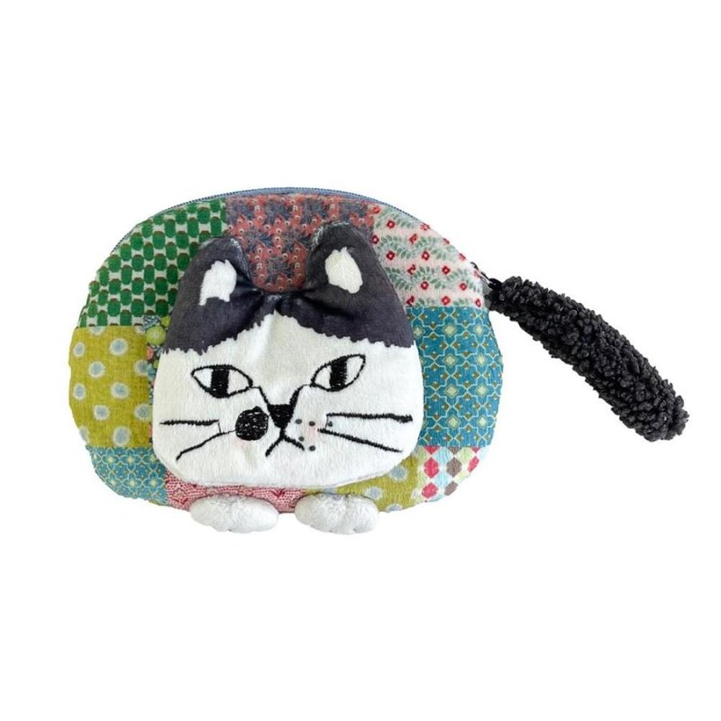 Kusuguru Japan 零錢包 立體貓尾巴 小碎花格子小物收納包-咖啡色 - 零錢包/小錢包 - 聚酯纖維 咖啡色