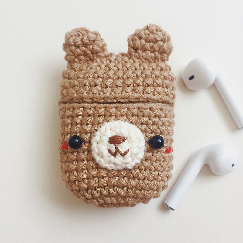 Airpods 1/2 Crochet Case | The Bear no.2 | Cute Case, airpods 2 保護套 - 耳機保護套/殼 - 棉．麻 咖啡色