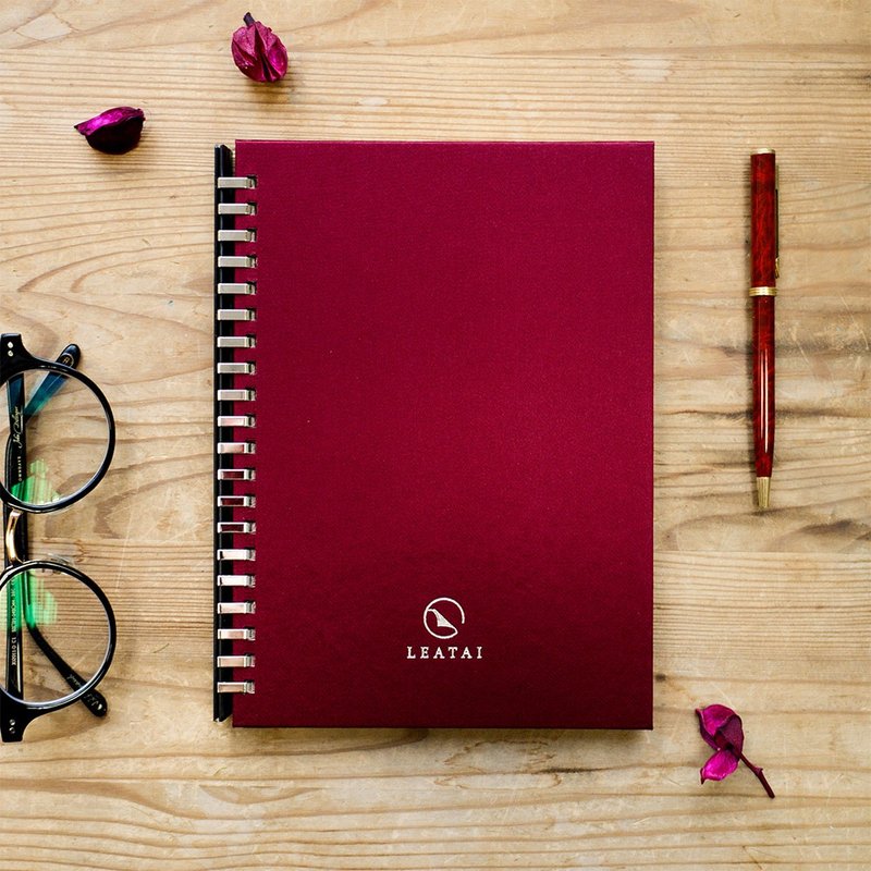 Satin Cover。A5 Removable Binder Notebook with Plastic Slide Burgundy