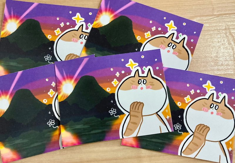 変な日の出ネコ　ステッカー - 貼紙 - 紙 