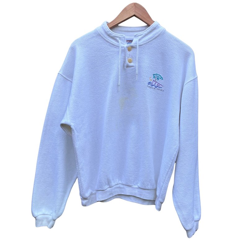 Vintage Crazy Shirts Carmel by the Sea Button Pullover Sweatshirt - 男夾克/外套 - 棉．麻 白色
