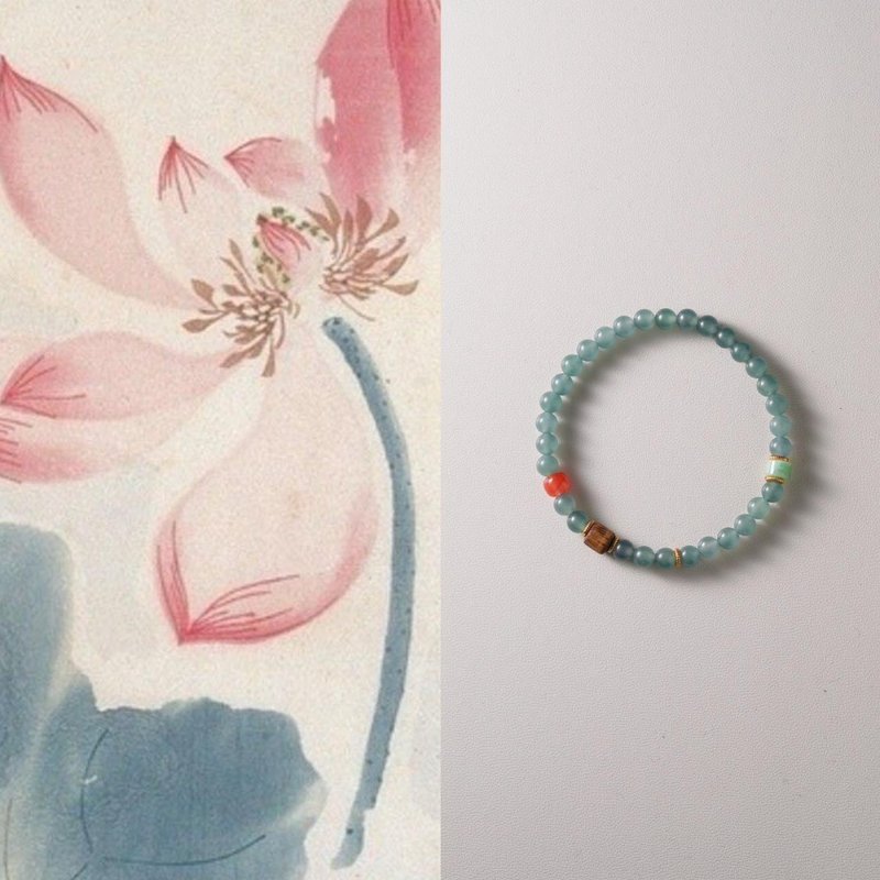 Original green fat red thin natural A-grade blue water jade bracelet south red s - สร้อยข้อมือ - หยก สีน้ำเงิน