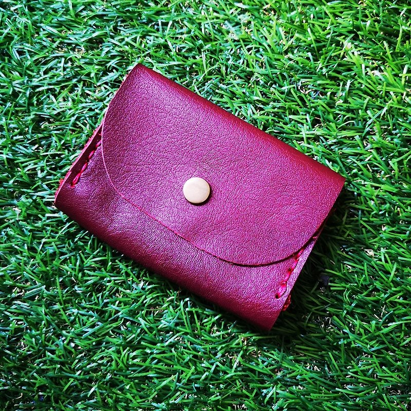 Double-layer card leather coin purse - deep wine red - Coin Purses - Genuine Leather 