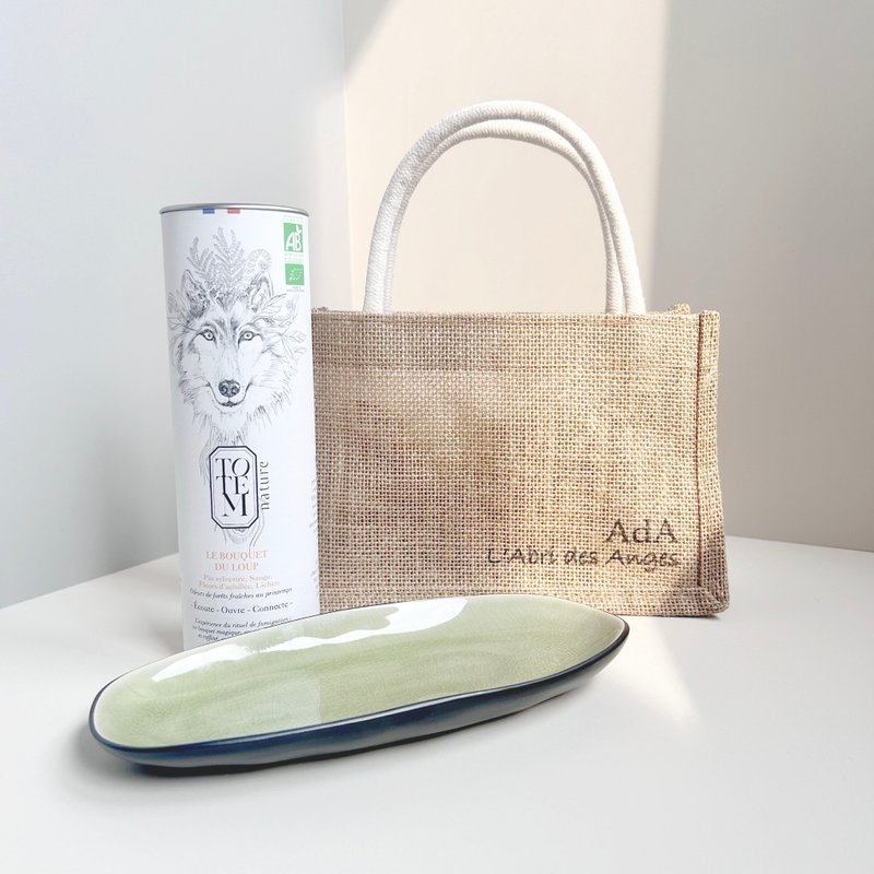 French Totem Nature organic purifying aromatherapy set [wolf bouquet + porcelain plate + Linen bag] - เทียน/เชิงเทียน - พืช/ดอกไม้ 