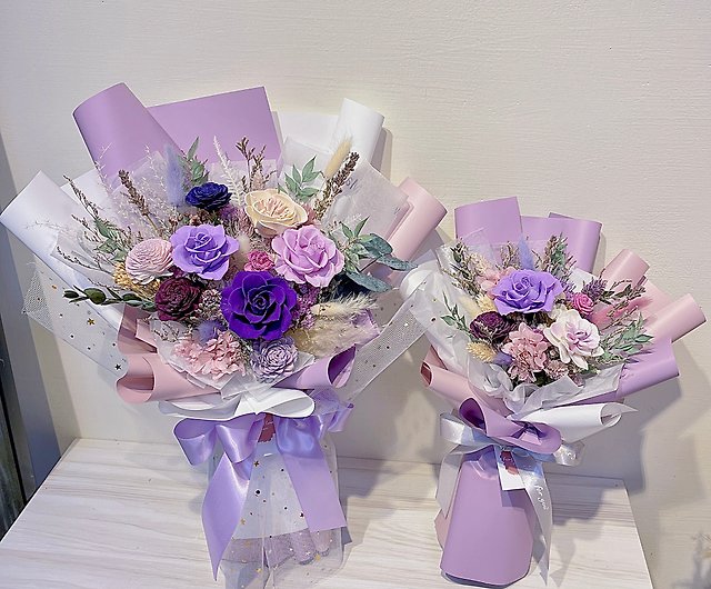 Fengflower 紫のバラの花束 ドライフラワー 枯れていない花 ギフト ショップ Feng Flower Dry Floral Design ドライフラワー ブーケ Pinkoi