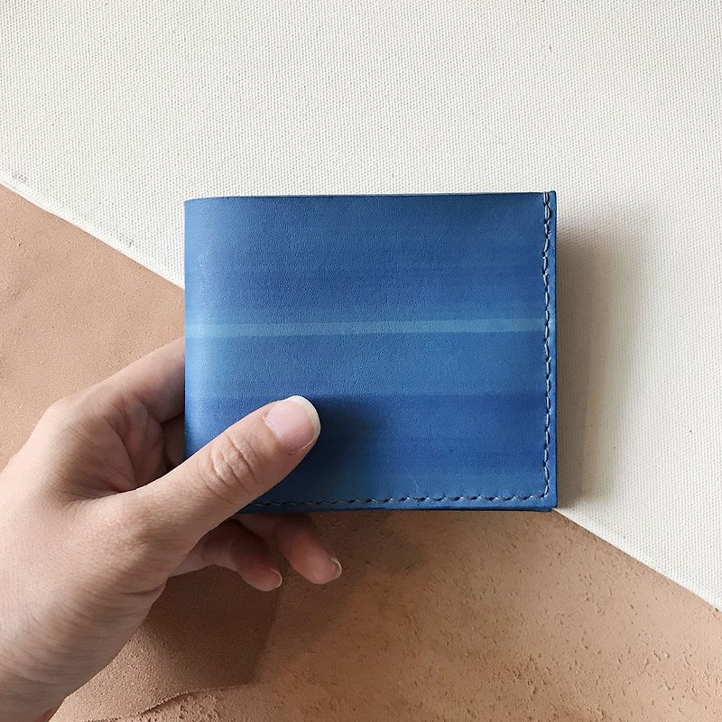 Vegetable Tanned Leather Short Clip_4 Cards 2 Banknotes_Sky Blue - Wallets - Genuine Leather Blue