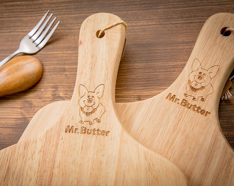 Mr. Mr. Butter cream exclusive custom small Corgi Corgi mark wooden plate bread plate - Cookware - Wood 