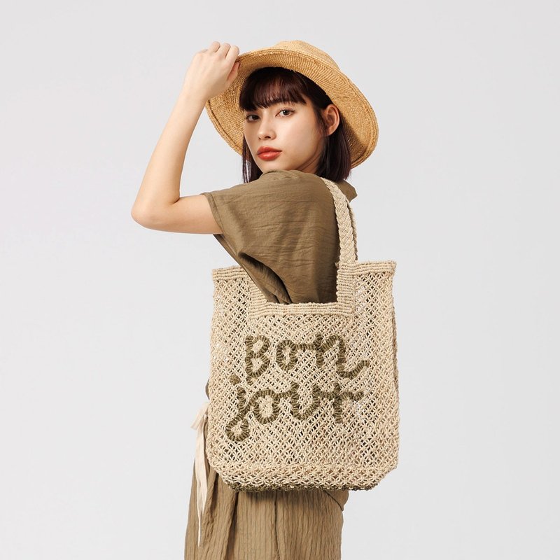 【The Jacksons】Bon-jour字母包-Stella-Natural&Olive/S(肩背包 - 側背包/斜背包 - 棉．麻 多色