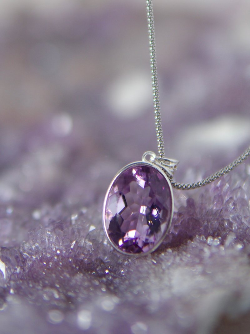 天然パープルオーバル ダイヤモンドカット S925シルバーペンダント アイスパープルパープルボディ - チャーム - クリスタル 