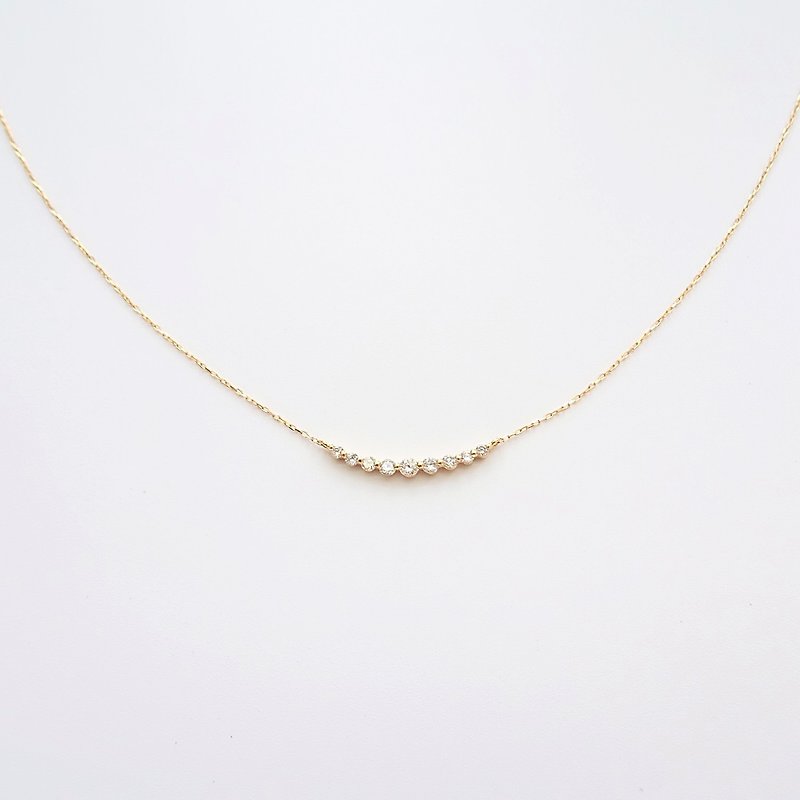 Natural Diamond 0.20 ct Pave Set Smile Curve 18K Yellow Solid Gold Necklace - สร้อยคอ - เพชร สีทอง