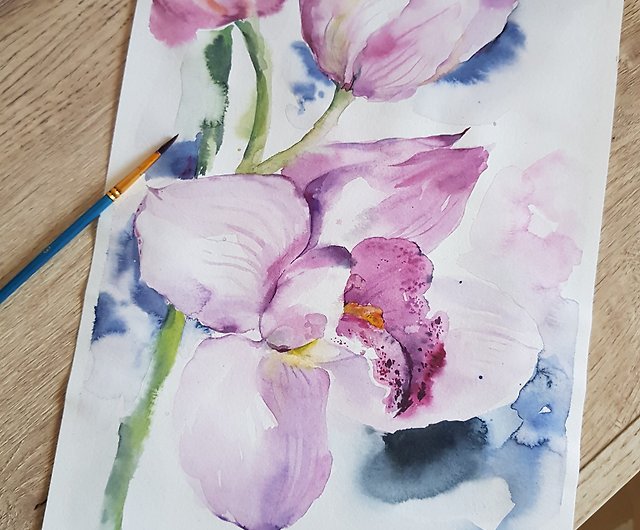 かわいい蘭の花のアートワーク手描き水彩画紙に - ショップ Arina 