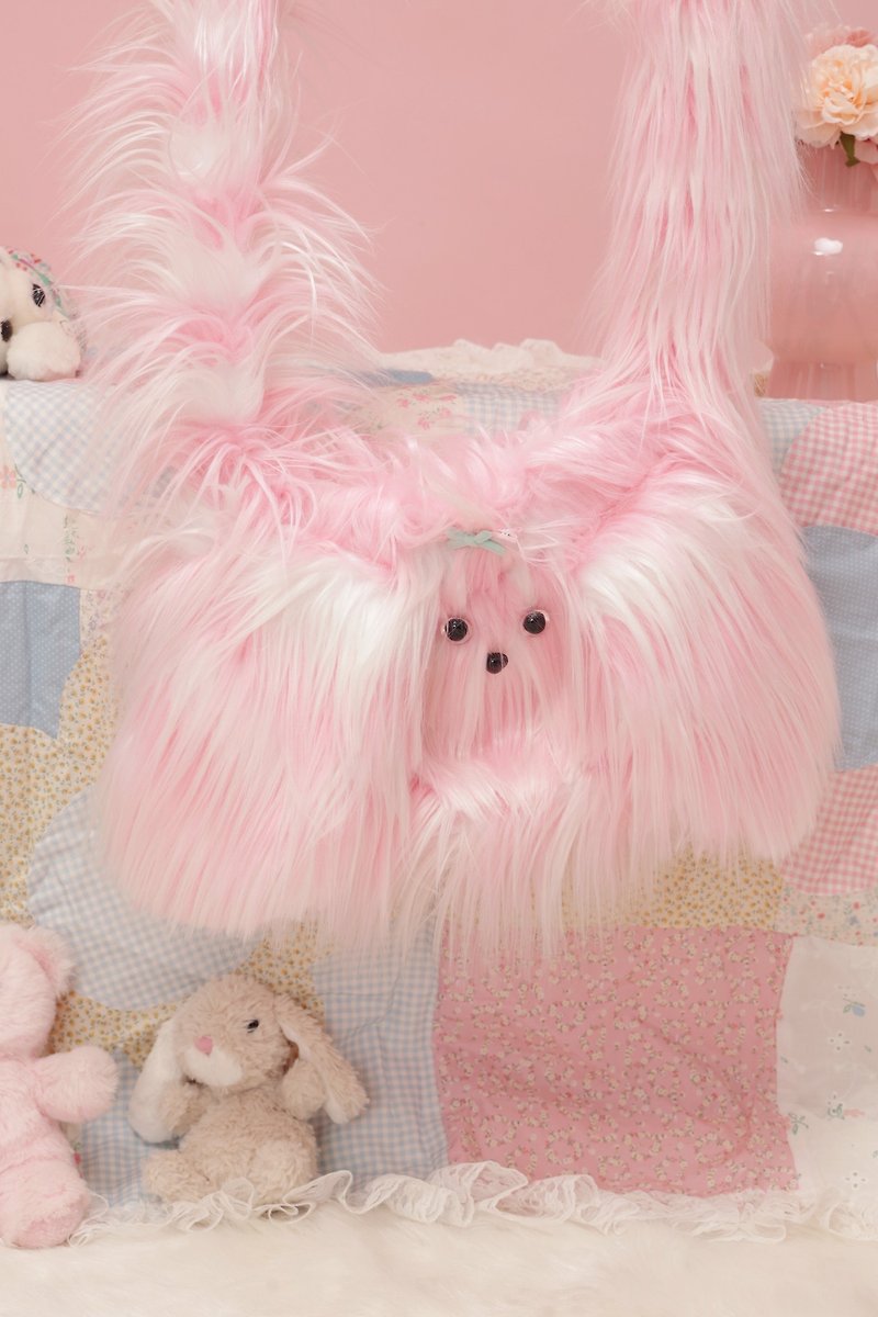 Cute and sweet 3D puppy plush bag pink - กระเป๋าแมสเซนเจอร์ - วัสดุอื่นๆ สึชมพู