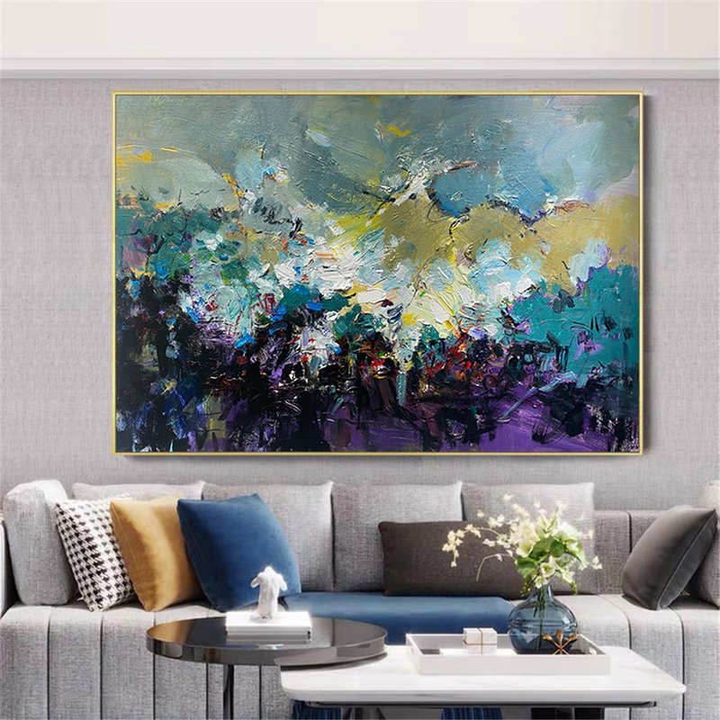 Handmade Abstract Painting Canvas Wall Art Picture for Living Room Decoration - Posters - Linen Multicolor