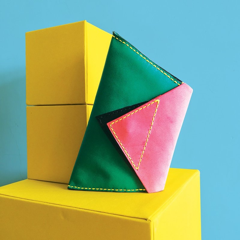 Trapezoid Colour Block Leather Shoulder Bag Double Side Open - กระเป๋าคลัทช์ - หนังแท้ สีเขียว