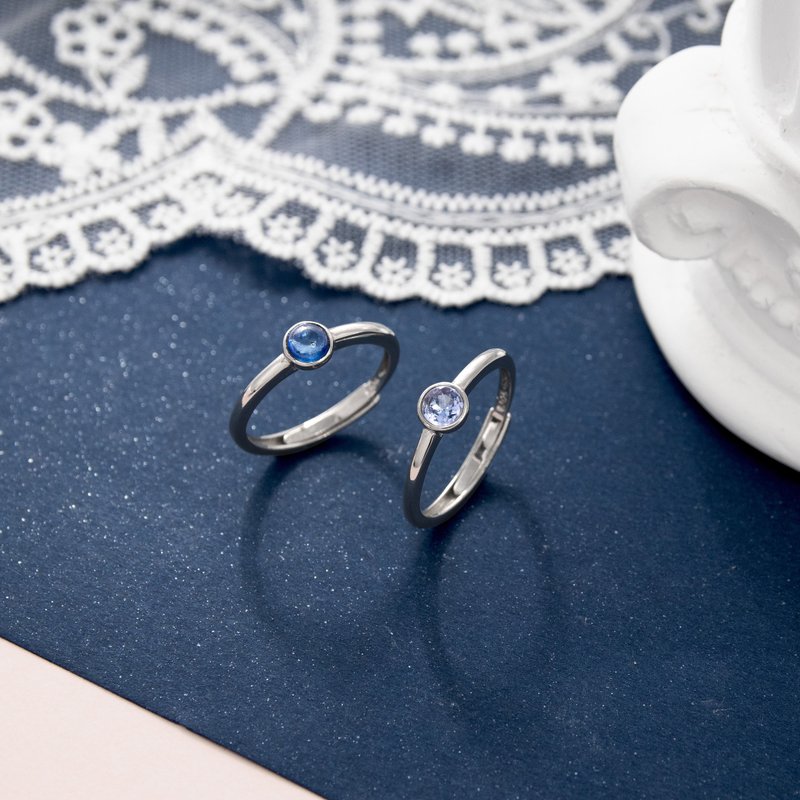 寶石泡泡  蛋面 簡約 純銀戒指 - 戒指 - 寶石 藍色