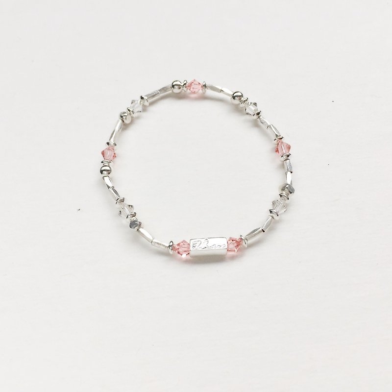 Zhu [Silver] - little by little series _ Pink (Silver bracelet / crystal / pink line bracelet / elastic bracelet) - Bracelets - Other Metals 
