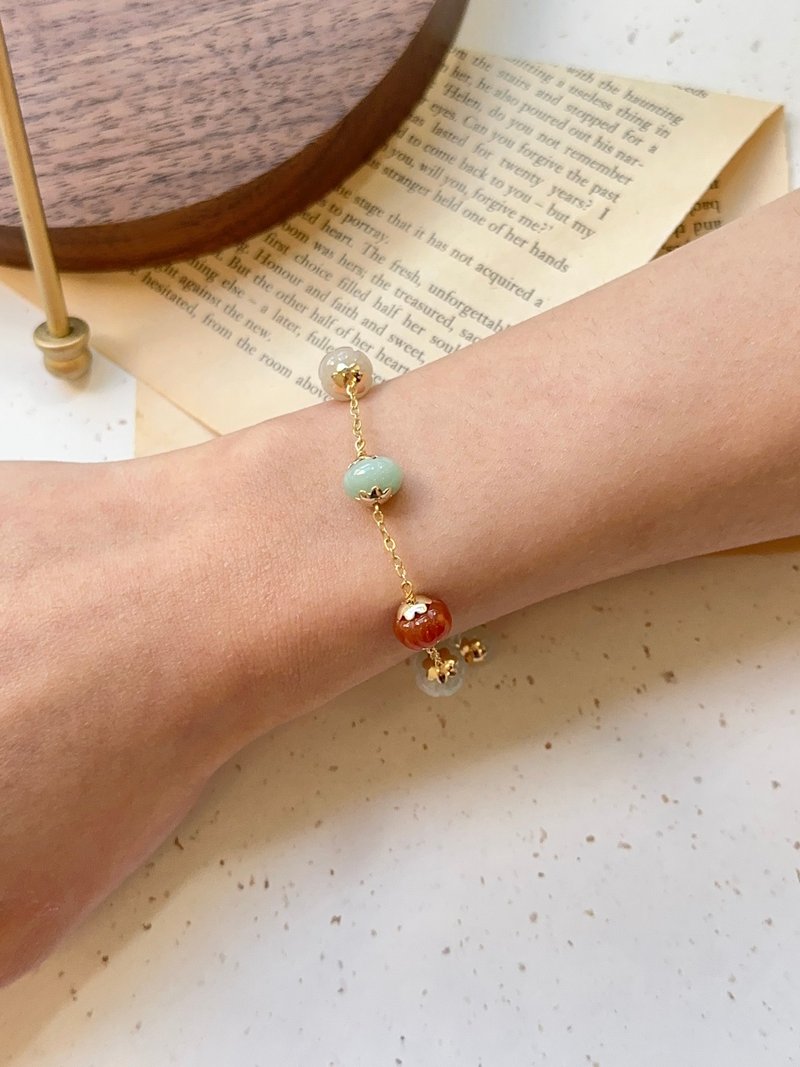 Multipick Pumpkin 14K Gold Plated Bracelet | Natural Burmese Jadeite - สร้อยข้อมือ - หยก หลากหลายสี