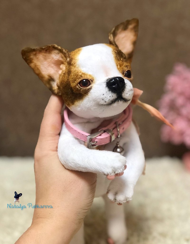 chihuahua puppy/dog, realistic toy, pet portrait - ตุ๊กตา - เส้นใยสังเคราะห์ ขาว