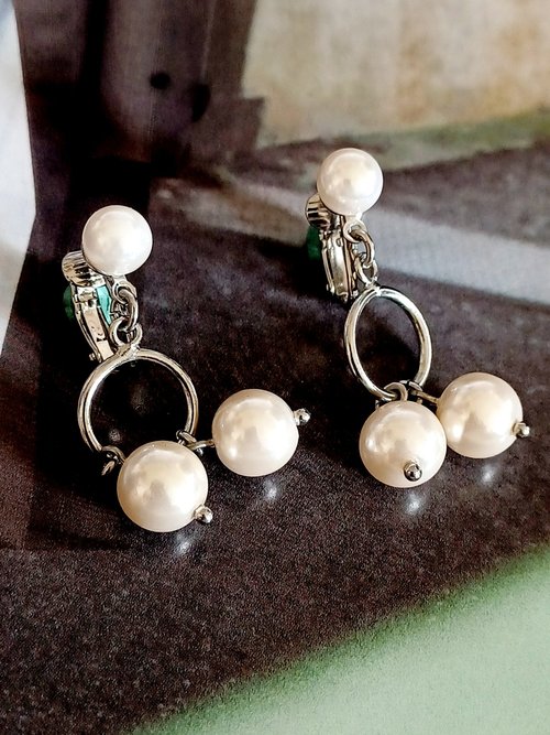老時光製造所 vintage jewelry 氣質佳人垂墜珍珠 夾式耳環