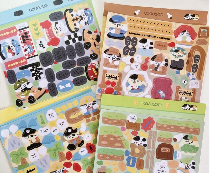 [Game Series] Cat Cartoon Notebook Landscape Collage Cuckoo Sticker - สติกเกอร์ - กระดาษ หลากหลายสี