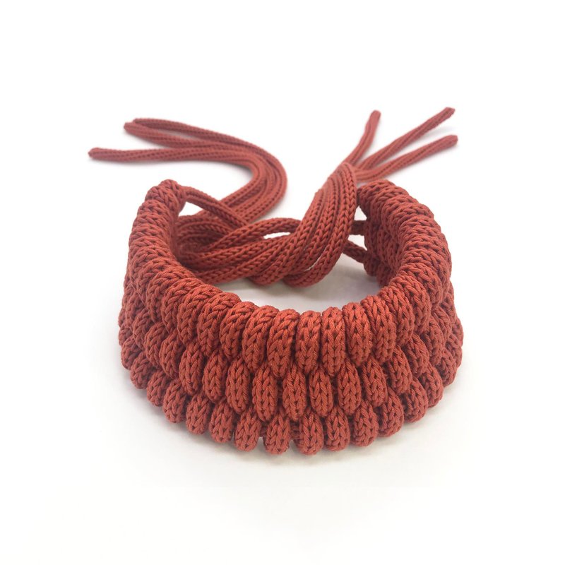 Cotton scarf necklace Knitted Necklace Fiber Necklace Rope necklace - ผ้าพันคอ - ผ้าฝ้าย/ผ้าลินิน สีนำ้ตาล