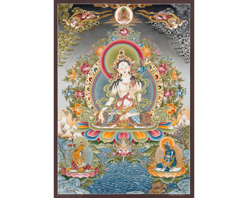 唐卡傑作 白度母 神聖的保護者 - 壁貼/牆壁裝飾 - 其他材質 多色
