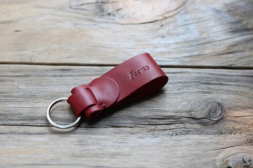 隆鞄工坊 鑰匙圈-暗紅色-可免費壓印英文名字