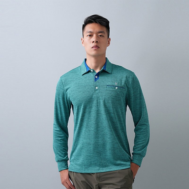Men's moisture-wicking and anti-UV functional long-sleeved POLO shirt GL1037 (M-6L large size) / Green - Men's Sportswear Tops - Polyester Green
