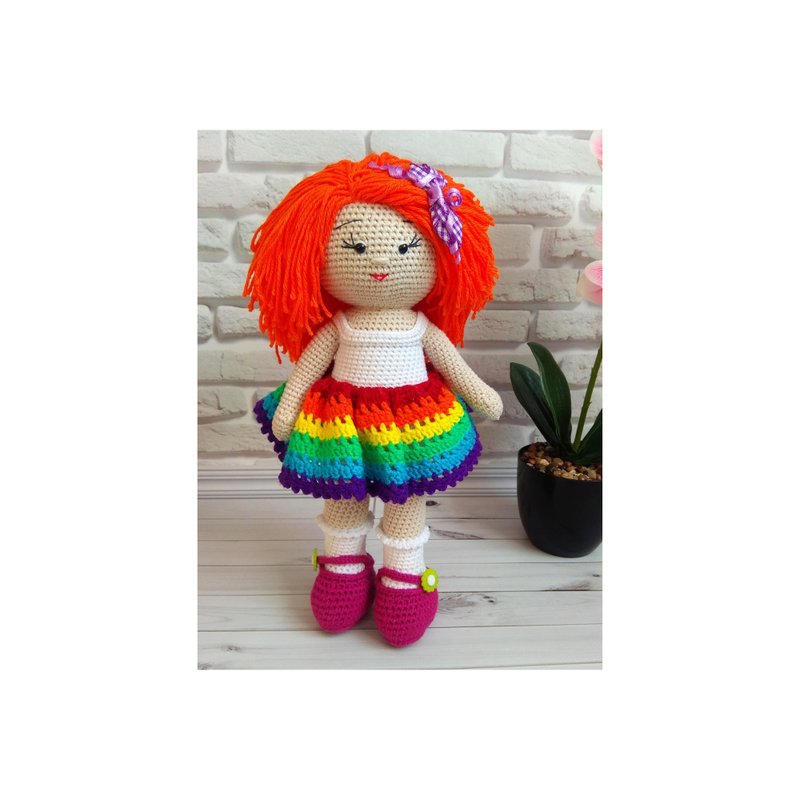 Girl doll with orange hair, doll in dress, crocheting doll, art doll - 寶寶/兒童玩具/玩偶 - 棉．麻 橘色