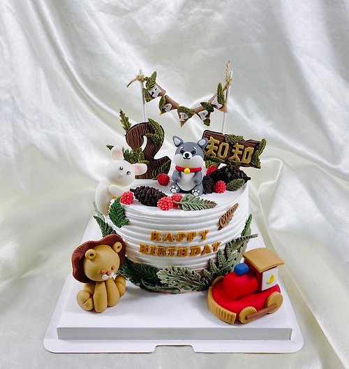 GJ.cake 動物園 柴犬 火車 生日蛋糕 客製 卡通 造型 翻糖 手繪 6吋 面交