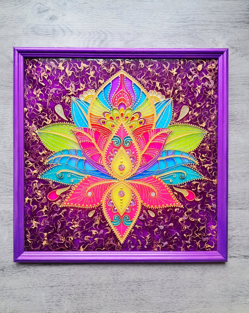 Lotus flower wall decor Yoga Mystical mandala art Spiritual gift Sacred geometry - Wall Décor - Glass Purple