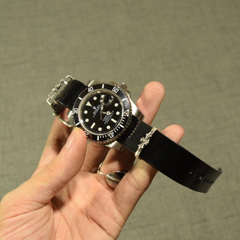 Japan Sun Hey MaNATOヒップレザーストラップブラックケルピー925ピュアシルバーレトロカスタムハードウェア - 腕時計ベルト - 革 ブラウン