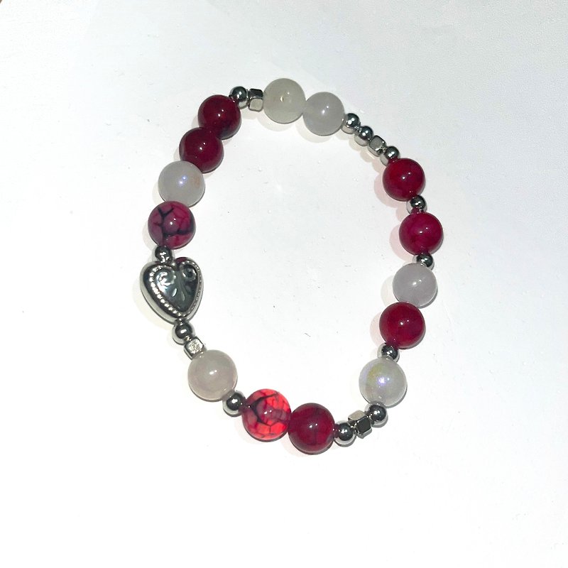 Crimson Beaded Bracelet Charm Desire Moonstone | CRIMSON01 Agate Elastic Rope - สร้อยข้อมือ - วัสดุอื่นๆ สีแดง
