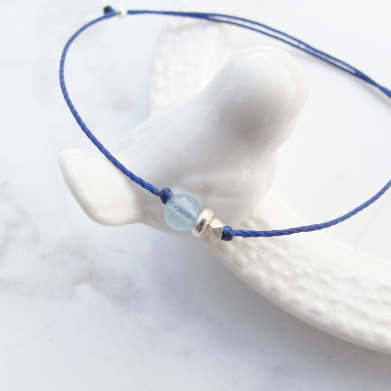 Big staff Taipa [manual silver] sea blue treasure × natural stone very fine wax rope bracelet positive energy - Bracelets - Gemstone Blue