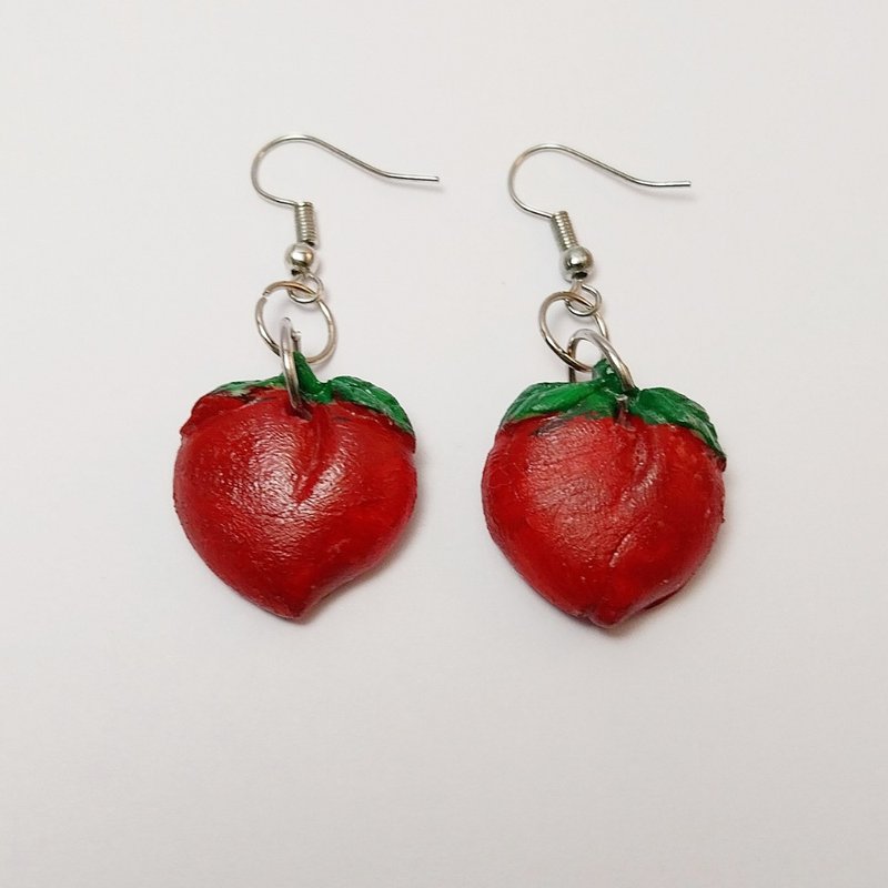 Cherry Red Color Earring Handmade Air Dry Clay Eco Friendly Stainless Hook - 耳環/耳夾/耳骨夾 - 黏土 紅色