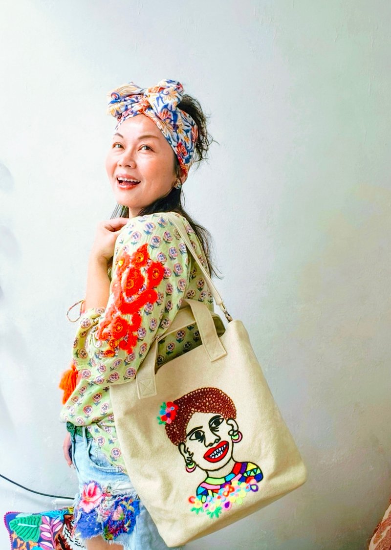 Tote bag 捲毛小孩 - 側背包/斜背包 - 棉．麻 
