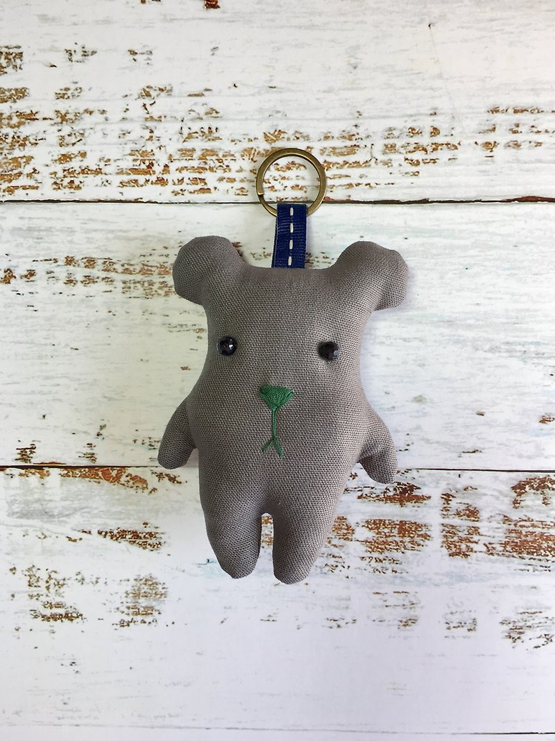 +鐵灰色+熊熊鑰匙圈 - 吊飾 - 棉．麻 灰色