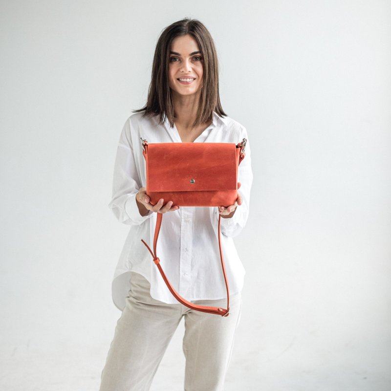 Genuine Orange Leather Crossbody Bag | Women's Shoulder Bag for Everyday Use - กระเป๋าคลัทช์ - หนังแท้ สีส้ม