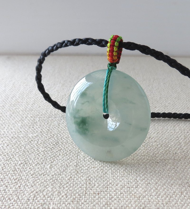 Zodiac Year [Spring‧Xu] Ice Floating Flower Lucky Button Jade Silk Wax Thread Necklace*[Four Units] Lucky - Long Necklaces - Gemstone Green