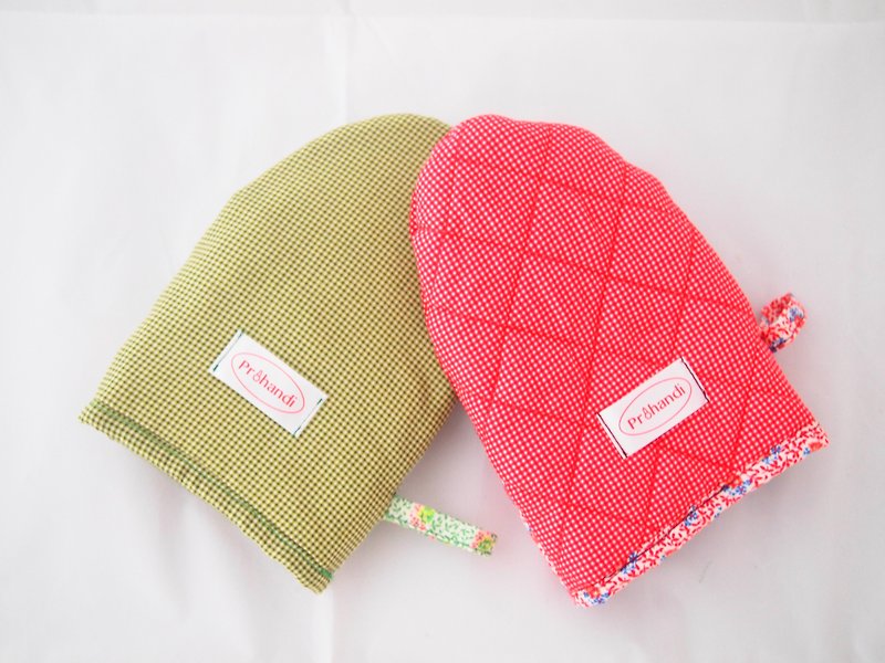 Green Check-Short Board Heat Insulation Gloves - Cookware - Cotton & Hemp 