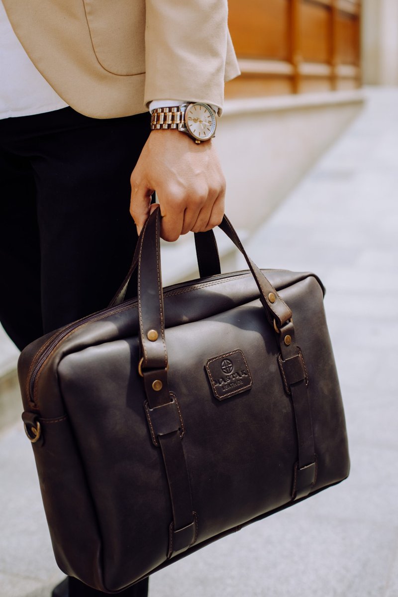 Mens leather briefcase Denver - Laptop Bags - Genuine Leather Brown