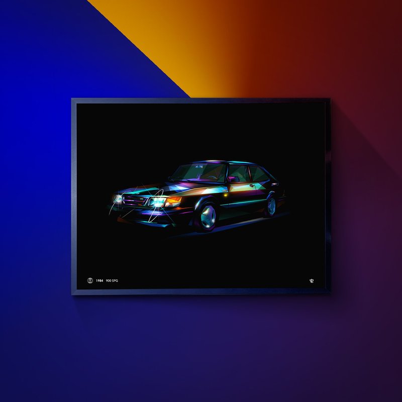 Classic Cars-1984-SAAB-900 SPG   /Art Print / Wall Art / Limited Edition - โปสเตอร์ - กระดาษ สีน้ำเงิน