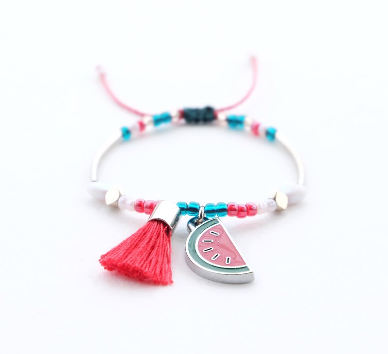 Watermelon red tassel sting bracelet - 手鍊/手環 - 其他材質 紅色