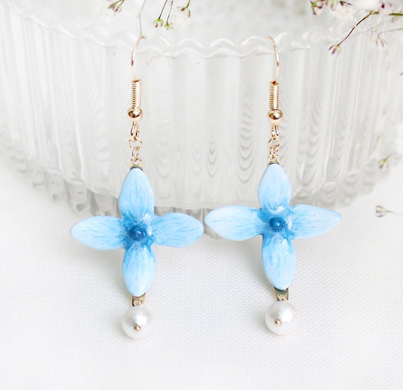 Handmade Hydrangea earrings (Blue) - Earrings & Clip-ons - Clay Blue